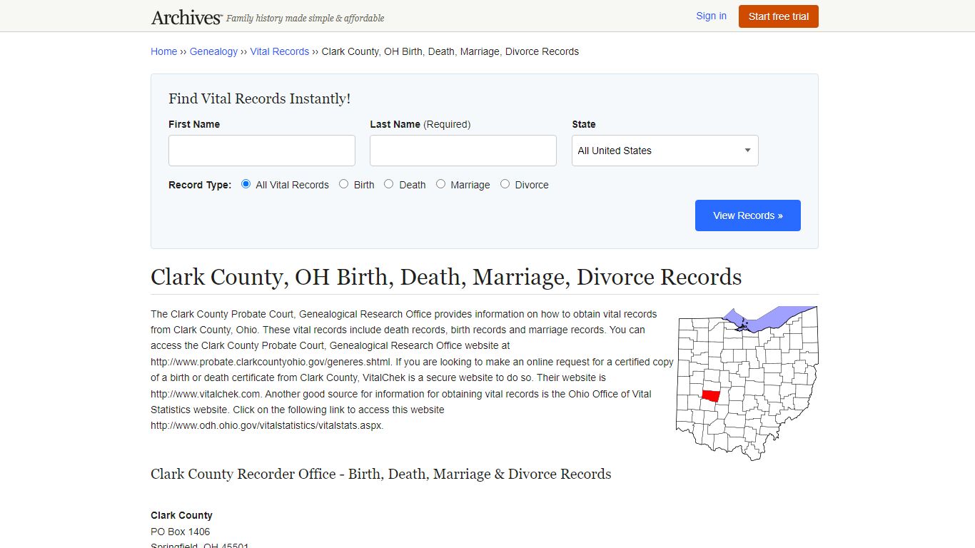 Clark County, OH Birth, Death, Marriage, Divorce Records - Archives.com